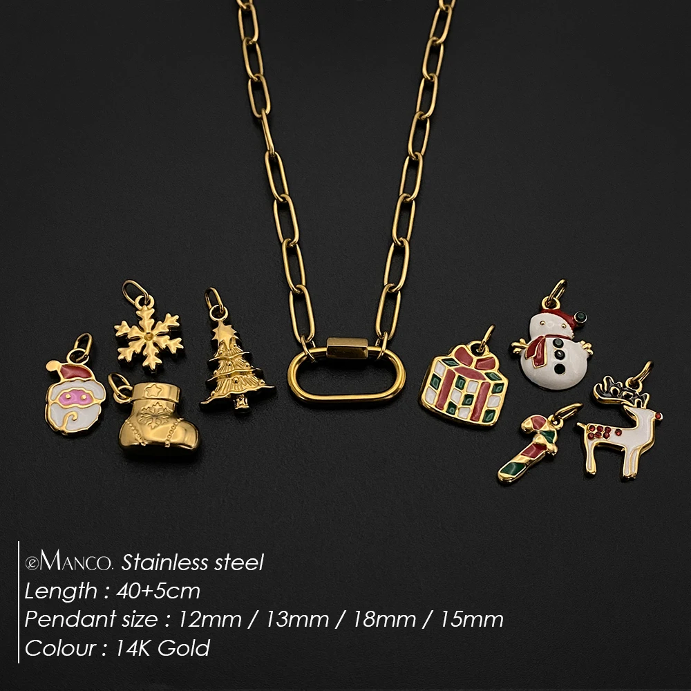 Emanco Vergoldete Edelstahl-Weihnachtsanhänger: Weihnachtsmann, Schneeflocke, Baum, Schneemann, Rentier, Emaille-Anhänger Für Diy-Schmuck Emanco Vergoldete Edelstahl-Weihnachtsanhänger: Weihnachtsmann, Schneeflocke, Baum, Schneemann, Rentier, Emaille-Anhänger Für Diy-Schmuck - Image 2