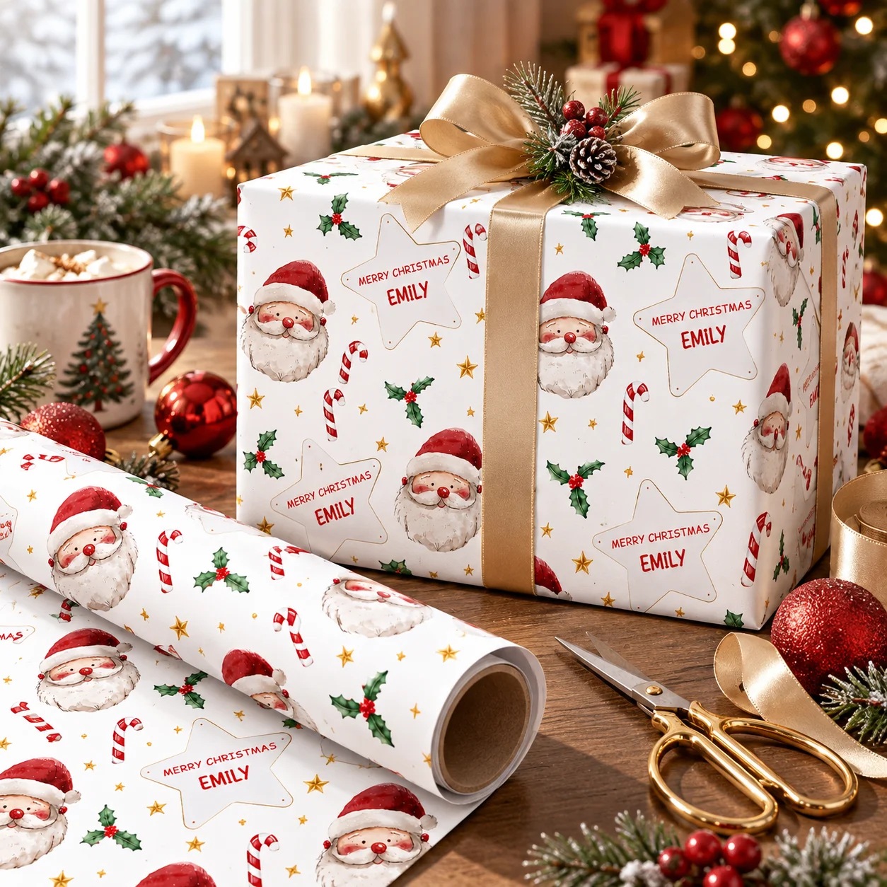 Personalisiertes Weihnachtspapier Mit Namen, Weihnachtsmann- Und Zuckerstangen-Druck, Individuelles Geschenkpapier Für Weihnachtsfeiern Und Geschenkverpackungen Personalisiertes Weihnachtspapier Mit Namen, Weihnachtsmann- Und Zuckerstangen-Druck, Individuelles Geschenkpapier Für Weihnachtsfeiern Und Geschenkverpackungen