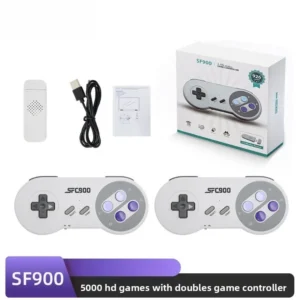 SF900 Wireless 2-Player Game Console, Built-in 1500 Games with Dual Controllers, Stable No-Delay Streaming Design for Family Fun