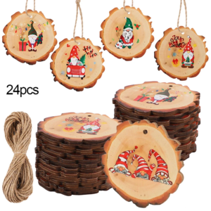 12/24 Stück Weihnachts-Holzscheiben, hängende Ornamente, Dekoration für Zuhause, Weihnachtsmann, rustikales Holz, Weihnachtsbaum-Anhänger, DIY-Handwerk, Geschenk