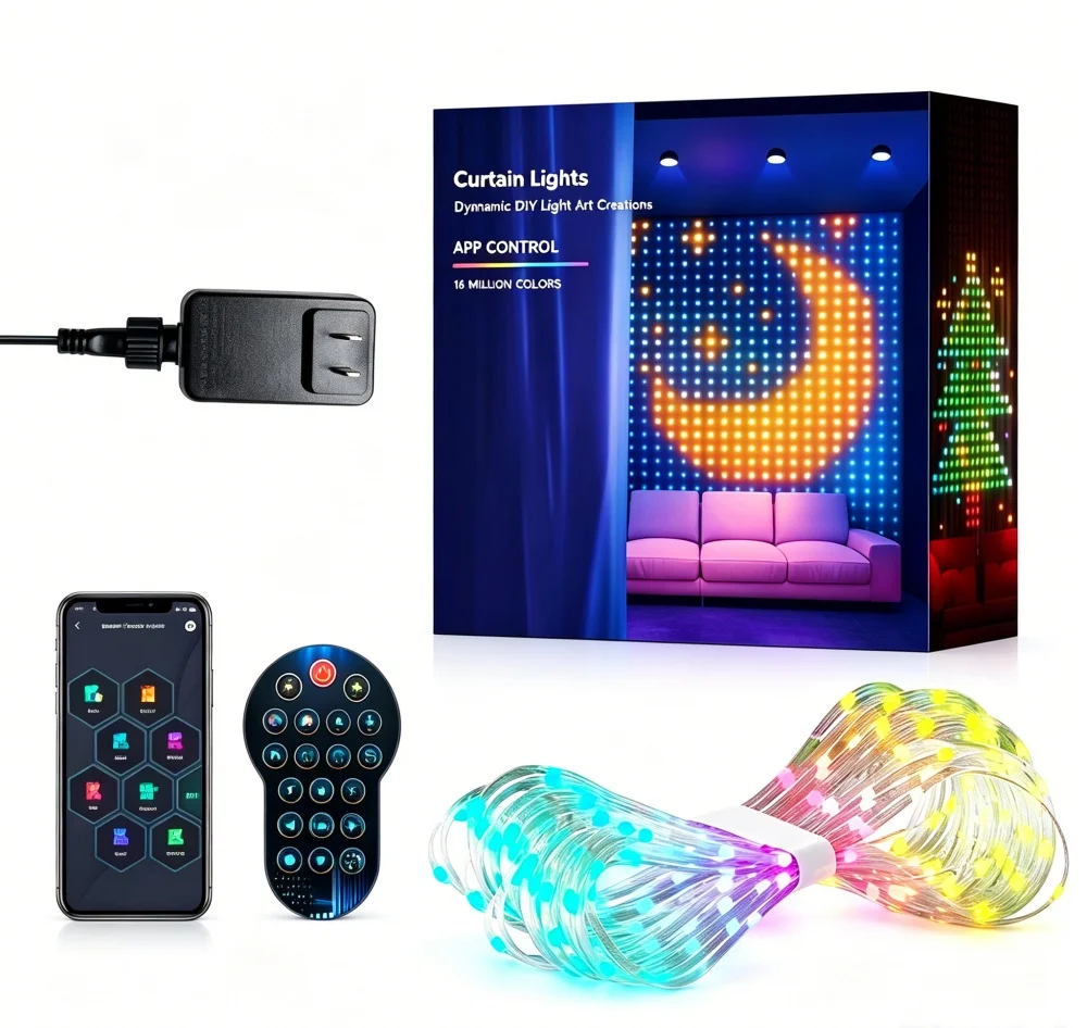 2*2M/3*3M 400Led Intelligente Lichtvorhänge Mit App-Steuerung Und Musikmodus, Ip65 Wasserdicht, Für Außen-Weihnachtsdekoration 2*2M/3*3M 400Led Intelligente Lichtvorhänge Mit App-Steuerung Und Musikmodus, Ip65 Wasserdicht, Für Außen-Weihnachtsdekoration - Image 2