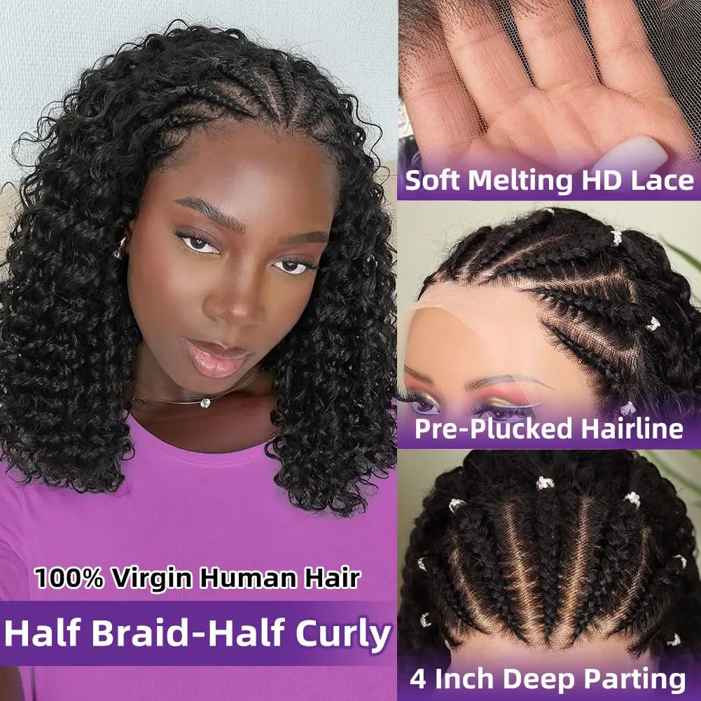 Geflochtene Bob-Perücke aus Echthaar, 13×4 Full Lace, Box Braids – Bild 3