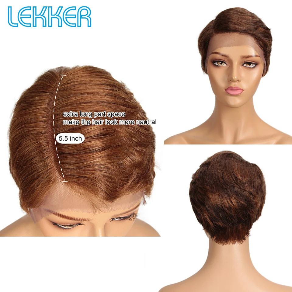 Lekker Schwarze Kurze Pixie-Perücke 13X1 C-Part Lace Front 100% Echthaar-Perücken Für Frauen Klebefreie Brasilianische Remy-Haar Glatte Perücken Lekker Schwarze Kurze Pixie-Perücke 13X1 C-Part Lace Front 100% Echthaar-Perücken Für Frauen Klebefreie Brasilianische Remy-Haar Glatte Perücken - Image 7
