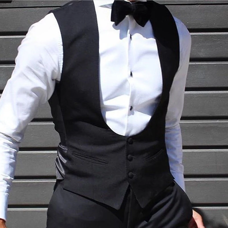 Schwarze Herrenweste Für Hochzeit, Bräutigam, Einteilig, Schmale Passform, Einfarbig, Männlicher Modemantel Schwarze Herrenweste Für Hochzeit, Bräutigam, Einteilig, Schmale Passform, Einfarbig, Männlicher Modemantel - Image 4