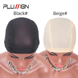 Plussign 6 Pcs/Lot Breathable Mesh Dome Caps For Wigs Making Glueless Spandex Wig Cap Hair Weaveing Net With Elastic Wig Bands