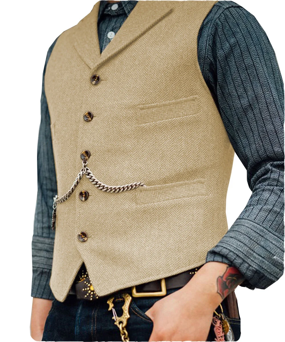 Business-Herrenanzug, Weste, Revers, V-Ausschnitt, Wolle, Fischgrätenmuster, Lässige Braune Weste, Lässige Formelle Trauzeugenjacke Für Hochzeit Business-Herrenanzug, Weste, Revers, V-Ausschnitt, Wolle, Fischgrätenmuster, Lässige Braune Weste, Lässige Formelle Trauzeugenjacke Für Hochzeit - Image 15