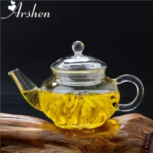 Arshen Neueste 250 ml filterbare hitzebeständige Glas-Teekanne, doppelwandig oder mit Edelstahl-Feder-Teekanne, klare Glas-Teekanne