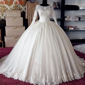 Customized Ball Gown Wedding Dresses Long Sleeve Lace Applique Turkey Vestidos de Noiva Vintage Wedding Bridal Gowns 2025