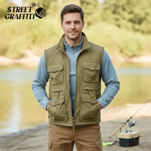 2025 Herren Outdoor Tooling Multi-Pocket Casual Outdoor Fishing Große Weste mit vertikalem Kragen Atmungsaktive, schnell trocknende Weste
