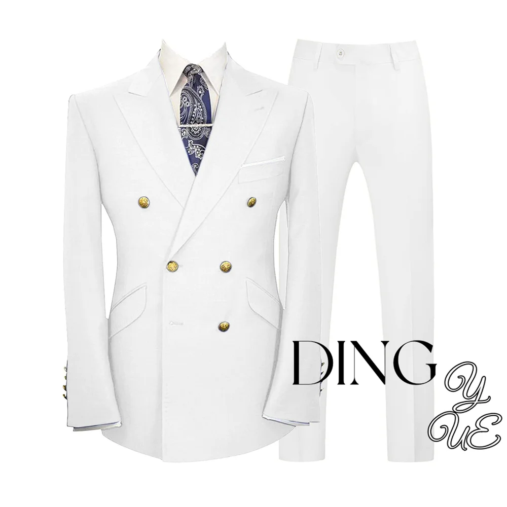 2025 New Men'S Slim Fit 2 Piece Suit Double Breasted Gold Buttons Business Wedding Tuxedo Suits Blazer &Amp; Pants Set Costume Homme 2025 New Men'S Slim Fit 2 Piece Suit Double Breasted Gold Buttons Business Wedding Tuxedo Suits Blazer &Amp; Pants Set Costume Homme - Image 2