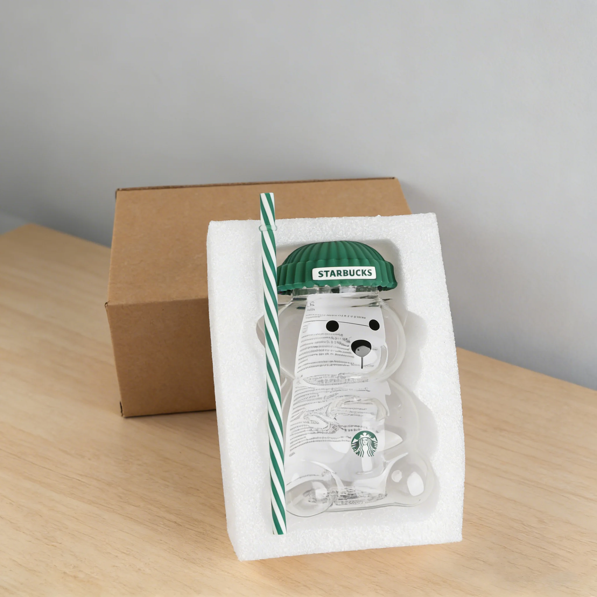 Niedlicher Starbucks Bearista Bären-Glasbecher 591Ml Grüner Deckel Strohhalm Heim-Café Geschenk Niedlicher Starbucks Bearista Bären-Glasbecher 591Ml Grüner Deckel Strohhalm Heim-Café Geschenk