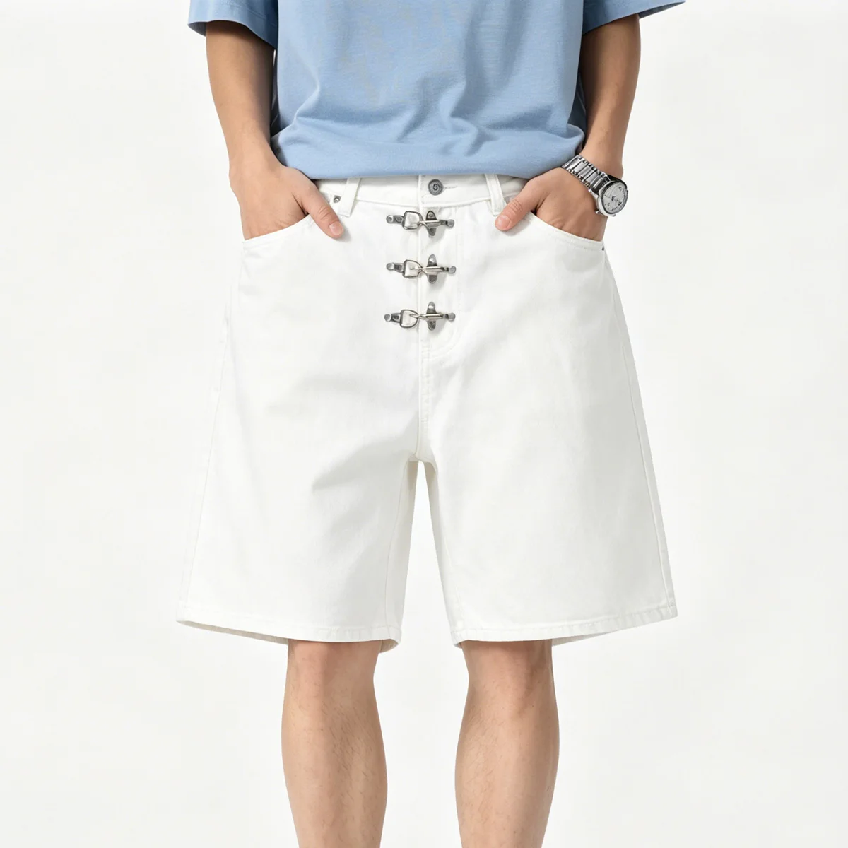 Metal Buckle Short Baggy Jeans Men Summer Streetwear Hip Hip Loose Fashion Denim Wide Leg Jeans Shorts Jorts Pant Metal Buckle Short Baggy Jeans Men Summer Streetwear Hip Hip Loose Fashion Denim Wide Leg Jeans Shorts Jorts Pant - Image 2