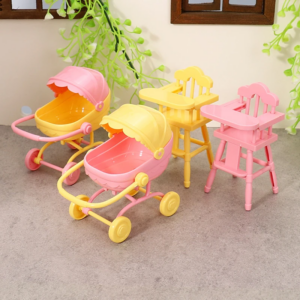 Rollenspiel-Puppenhaus-Set für Kinder – Miniatur-Baby-, Kinderwagen- und Esstische