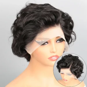 PixieCut Perücke Echthaar 13X4 Rose Lockige Kurze Echthaarperücken Natürliche Farbe HD Lace Frontal Perücke Lockige Echthaarperücke für Frauen