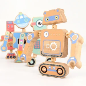 Wooden assembly robot educational children's toys animal dinosaur building block joint rotatable boy and girl baby