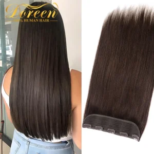 Doreen 100g 120g Brazilian Hair Clip In One Piece Real Human Hair Extensions 14 to 22inch 1pc 5 Clips Dark Brown Hair Clip On