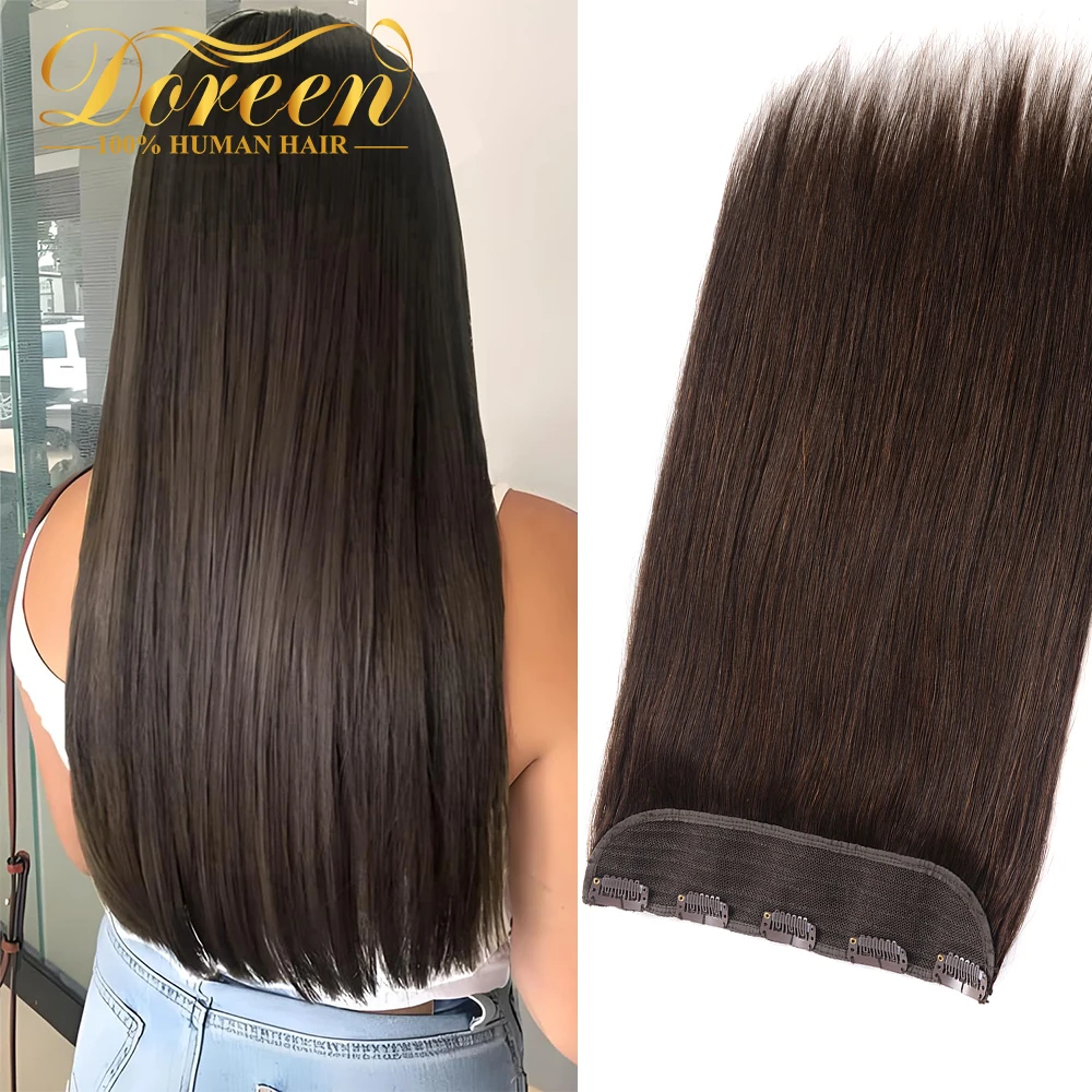Doreen 100G 120G Brazilian Hair Clip In One Piece Real Human Hair Extensions 14 To 22Inch 1Pc 5 Clips Dark Brown Hair Clip On Doreen 100G 120G Brazilian Hair Clip In One Piece Real Human Hair Extensions 14 To 22Inch 1Pc 5 Clips Dark Brown Hair Clip On