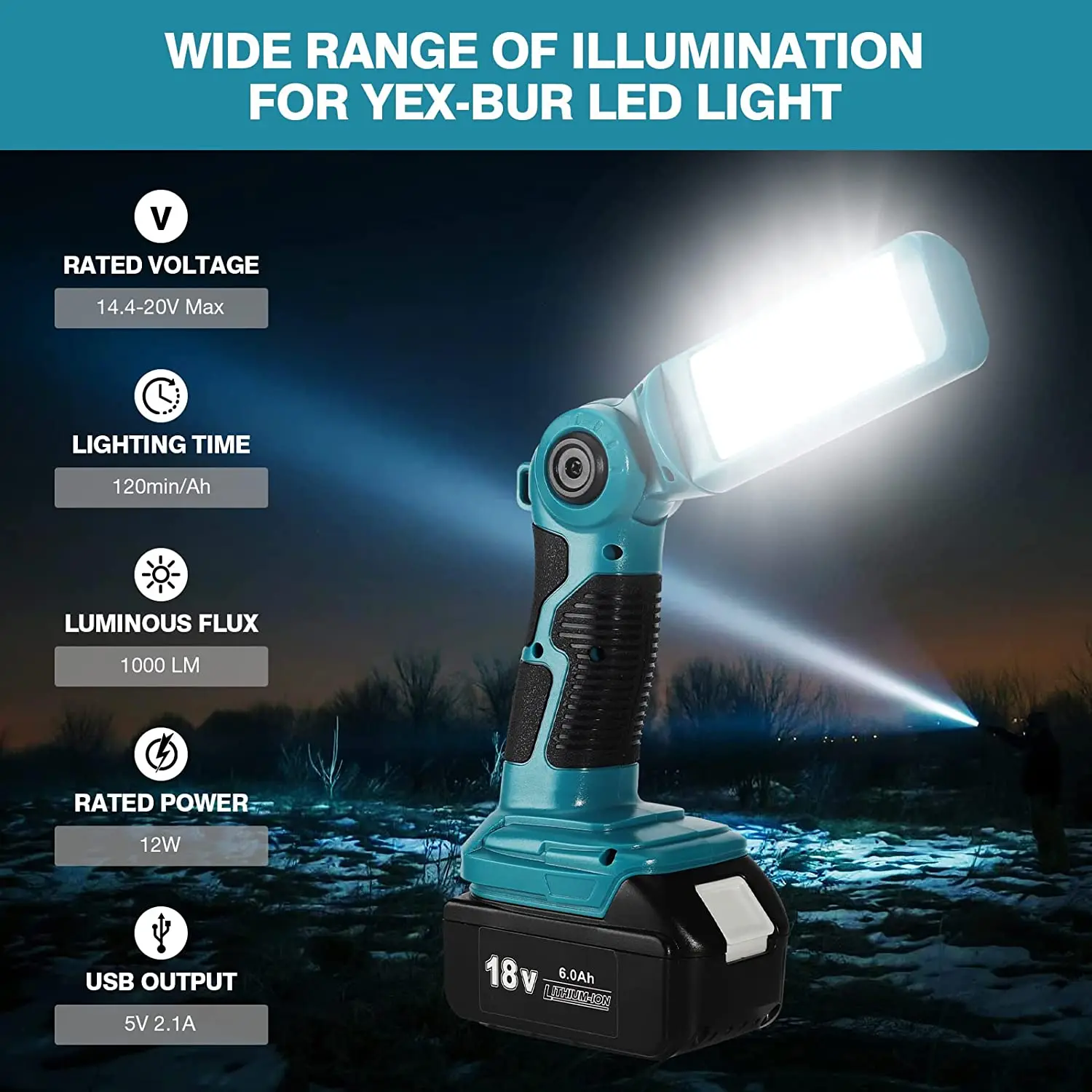 12W Camping Led Licht Für Makita 14,4 V-18V Batterie Usb Taschenlampe Im Freien Scheinwerfer Notfall Licht Außen Beleuchtung Für Bl1430 12W Camping Led Licht Für Makita 14,4 V-18V Batterie Usb Taschenlampe Im Freien Scheinwerfer Notfall Licht Außen Beleuchtung Für Bl1430 - Image 6