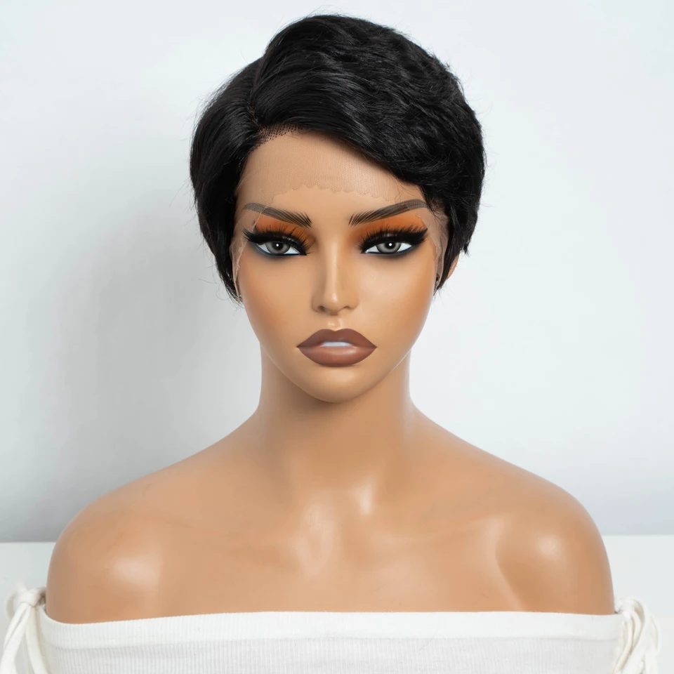 Lekker Schwarze Kurze Pixie-Perücke 13X1 C-Part Lace Front 100% Echthaar-Perücken Für Frauen Klebefreie Brasilianische Remy-Haar Glatte Perücken Lekker Schwarze Kurze Pixie-Perücke 13X1 C-Part Lace Front 100% Echthaar-Perücken Für Frauen Klebefreie Brasilianische Remy-Haar Glatte Perücken - Image 2