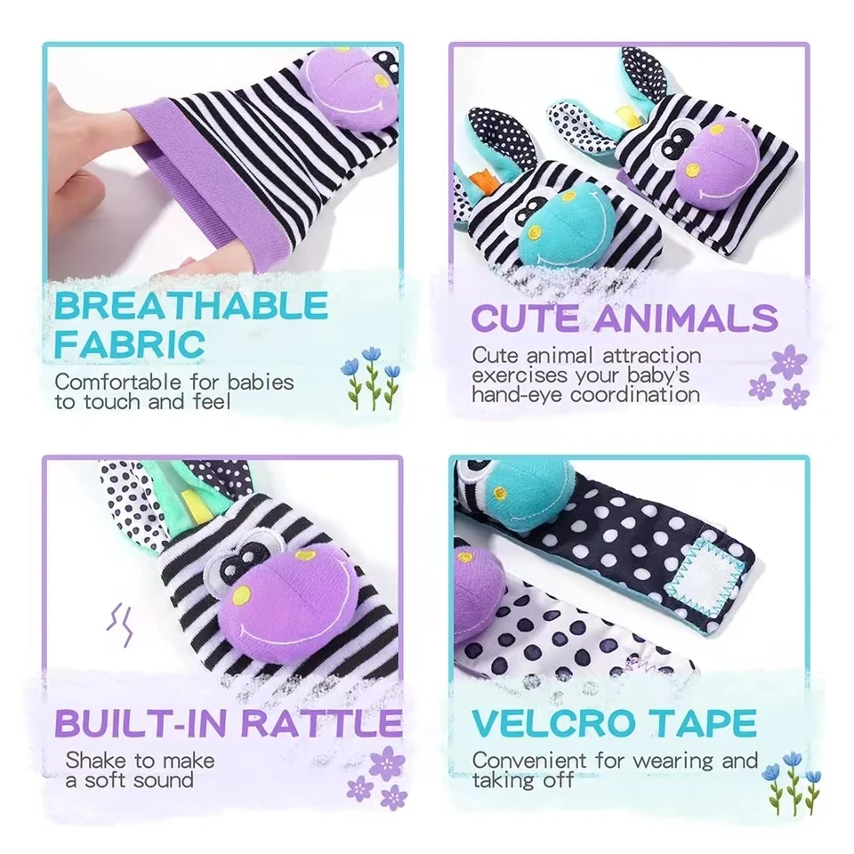 Baby-Rasselsocken und Handgelenkrasseln im niedlichen Tierdesign – Weiche Spielaccessoires für Babys von 0 bis 12 Monaten – Bild 5