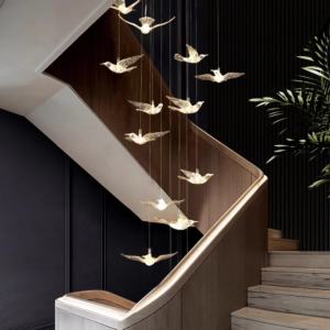 Italienischer LED-Kronleuchter mit Vogeldesign für Treppenhaus, luxuriöse Wohnzimmer-Hängeleuchte, Flur, lange spiralförmige Acryllampe
