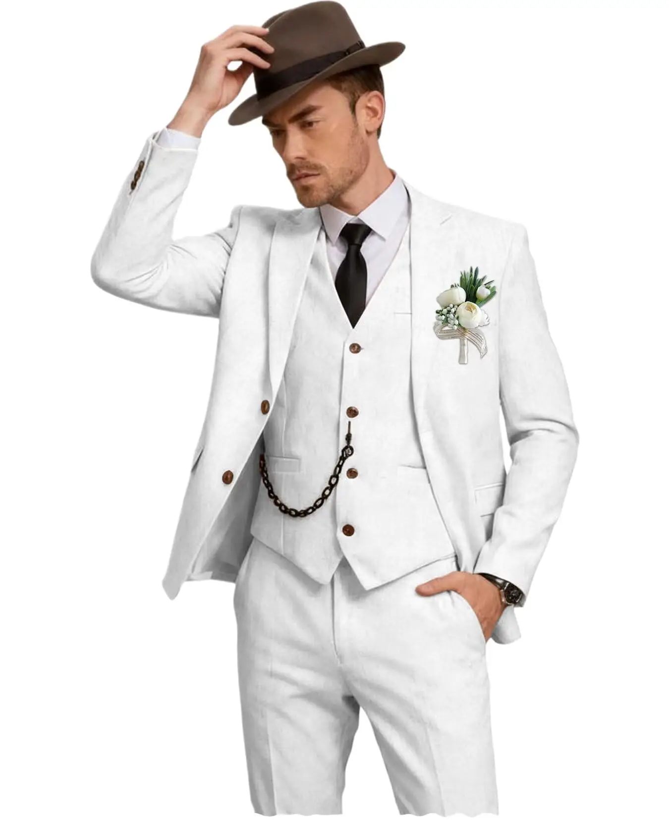 Herren Leinenanzug 3-Teilig, Slim Fit: Sakko, Weste Und Hose Herren Leinenanzug 3-Teilig, Slim Fit: Sakko, Weste Und Hose - Image 21