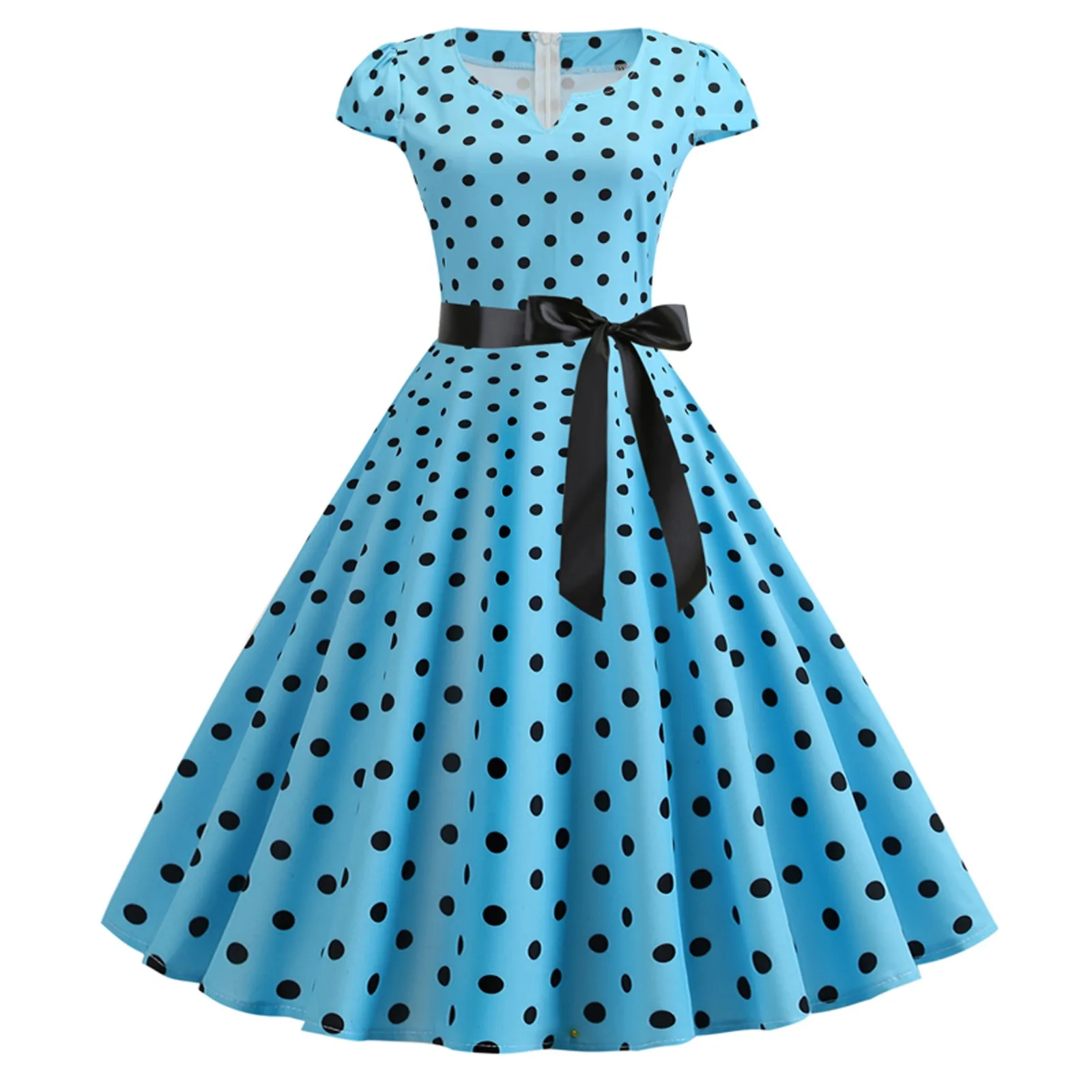 Woman Retro Dresses Audrey Hepburn 1950S 60S Rockabilly Polka Dot Printed Bowknot Pinup Ball Gown Party Dress Robe Vestidos Woman Retro Dresses Audrey Hepburn 1950S 60S Rockabilly Polka Dot Printed Bowknot Pinup Ball Gown Party Dress Robe Vestidos - Image 4