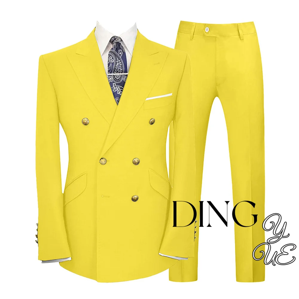2025 New Men'S Slim Fit 2 Piece Suit Double Breasted Gold Buttons Business Wedding Tuxedo Suits Blazer &Amp; Pants Set Costume Homme 2025 New Men'S Slim Fit 2 Piece Suit Double Breasted Gold Buttons Business Wedding Tuxedo Suits Blazer &Amp; Pants Set Costume Homme - Image 11
