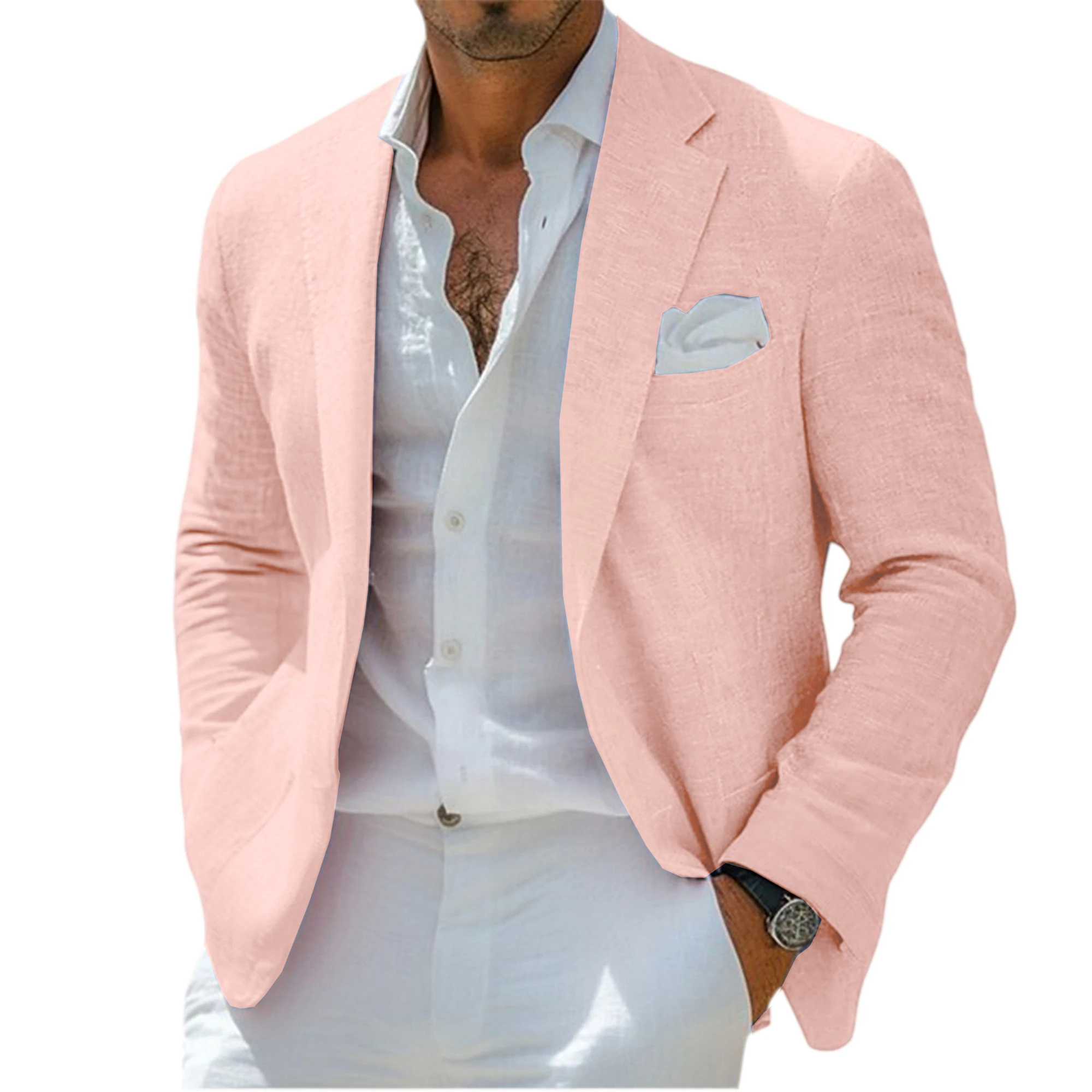 Men's Linen Blend Blazer Notched Lapel Single-Breasted Casual Business Sport Coat Slim Fit Breathable Lightweight Jacket – Bild 23