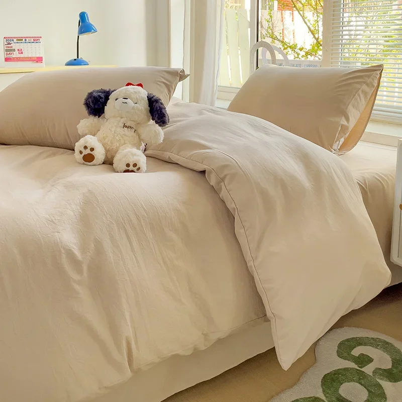 Solid Bed Linen Cotton Bedding Set 4Pcs With Sheet Duvet Cover Pillowcases Single Couple Bedsheet Single Couple Twin Size Solid Bed Linen Cotton Bedding Set 4Pcs With Sheet Duvet Cover Pillowcases Single Couple Bedsheet Single Couple Twin Size