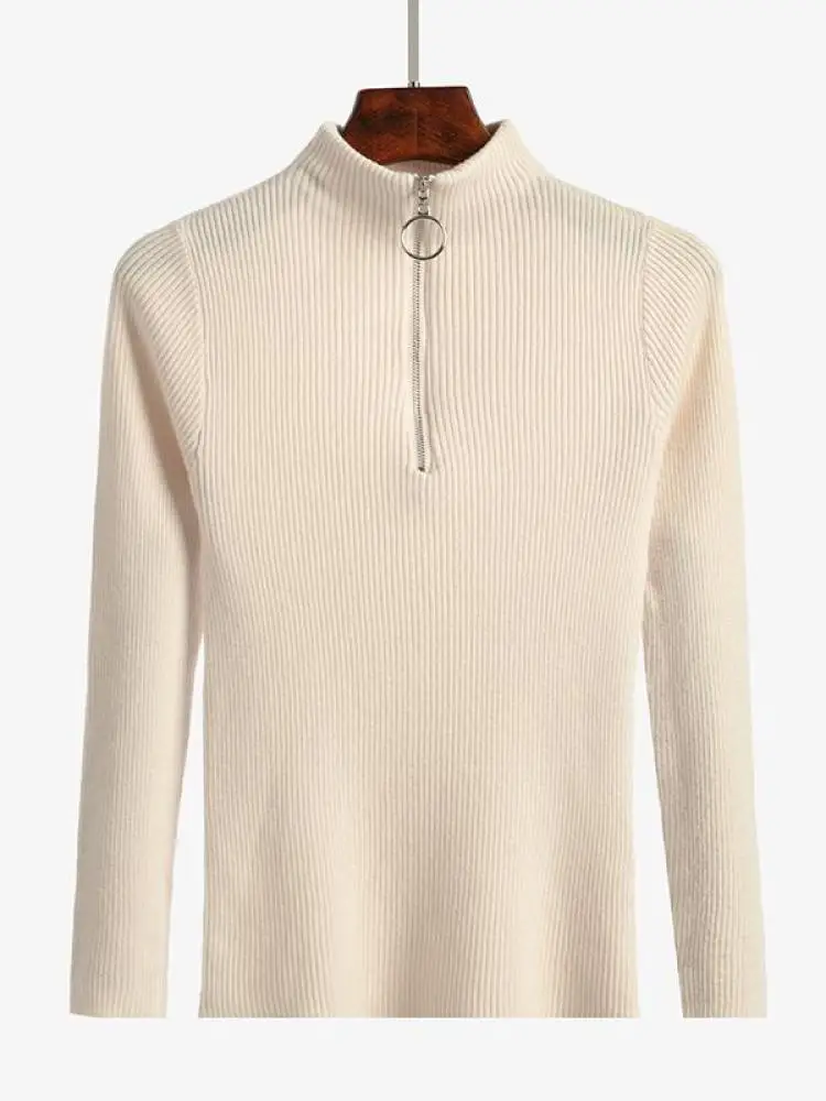 Frauen Mode Solide Gestrickte Pullover Vintage Langarm Reiß Verschluss Grundlegende Halbe Roll Kragen Pullover Weibliche Pullover Schicke Lässige Tops Frauen Mode Solide Gestrickte Pullover Vintage Langarm Reiß Verschluss Grundlegende Halbe Roll Kragen Pullover Weibliche Pullover Schicke Lässige Tops – Bild 6