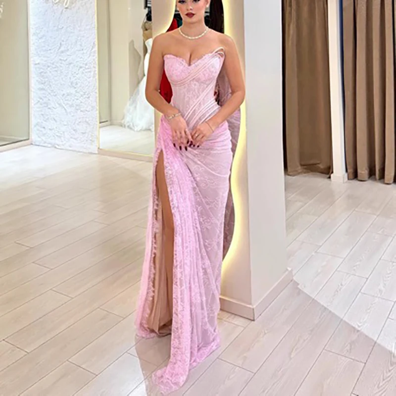 Women Fashion High Waist Split Slim Evening Dress Sexy Lace Embroidery Luxury Gowns Sexy Strapless Sleeveless Irregular Dresses Women Fashion High Waist Split Slim Evening Dress Sexy Lace Embroidery Luxury Gowns Sexy Strapless Sleeveless Irregular Dresses - Image 4