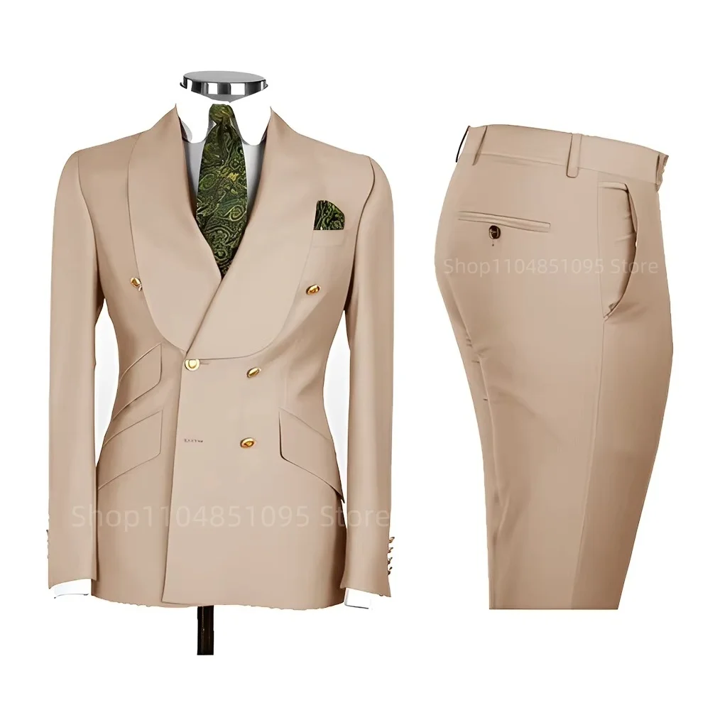 New 2 Pcs Wedding Ball Reunion Attire Double-Breasted Suit Set Men'S Slim-Fit Young Men Blazer Jacket Suits Pants Ensemble New 2 Pcs Wedding Ball Reunion Attire Double-Breasted Suit Set Men'S Slim-Fit Young Men Blazer Jacket Suits Pants Ensemble - Image 14