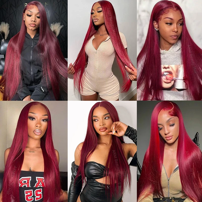 99J Burgunderrote Lace-Front-Perücken Aus Echthaar, 13X6 Gerade Lace-Frontal-Perücken Aus Echthaar, Vorgezupft Mit Babyhaar, Weinrot Gefärbt 99J Burgunderrote Lace-Front-Perücken Aus Echthaar, 13X6 Gerade Lace-Frontal-Perücken Aus Echthaar, Vorgezupft Mit Babyhaar, Weinrot Gefärbt - Image 5