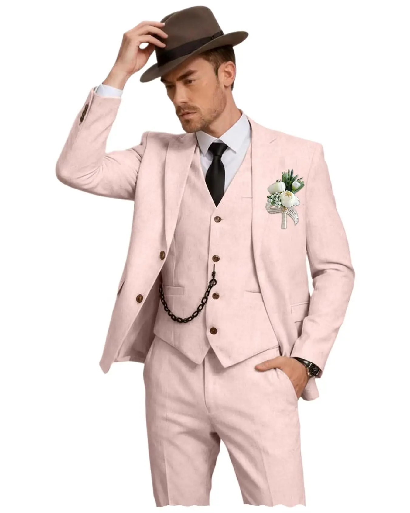 Herren Leinenanzug 3-Teilig, Slim Fit: Sakko, Weste Und Hose Herren Leinenanzug 3-Teilig, Slim Fit: Sakko, Weste Und Hose - Image 20