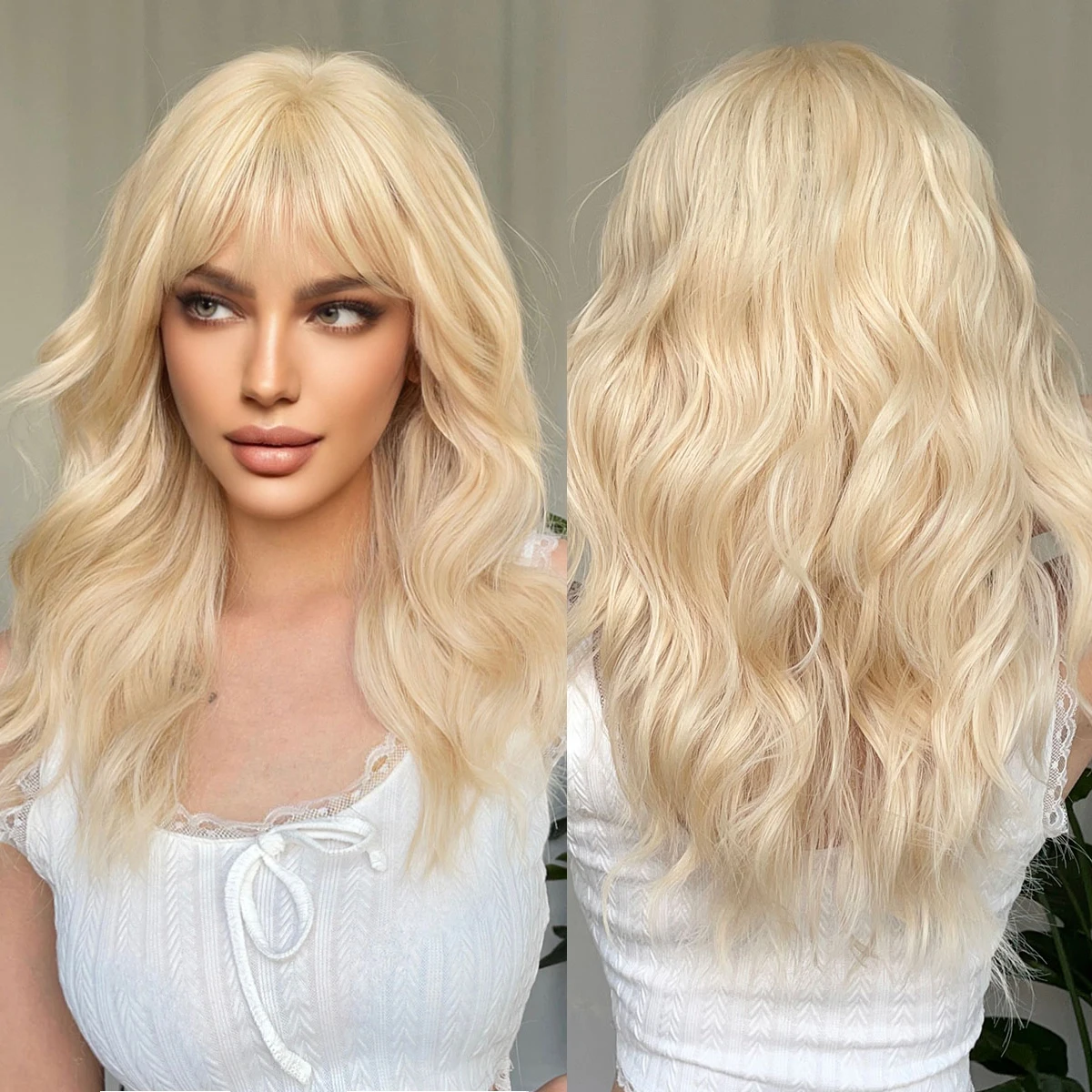 Henry Margu Lange Gewellte Blonde Synthetische Perücken Platin Tägliche Naturhaarperücken Mit Pony Cosplay Perücke Für Frauen Hitzebeständig Henry Margu Lange Gewellte Blonde Synthetische Perücken Platin Tägliche Naturhaarperücken Mit Pony Cosplay Perücke Für Frauen Hitzebeständig - Image 9