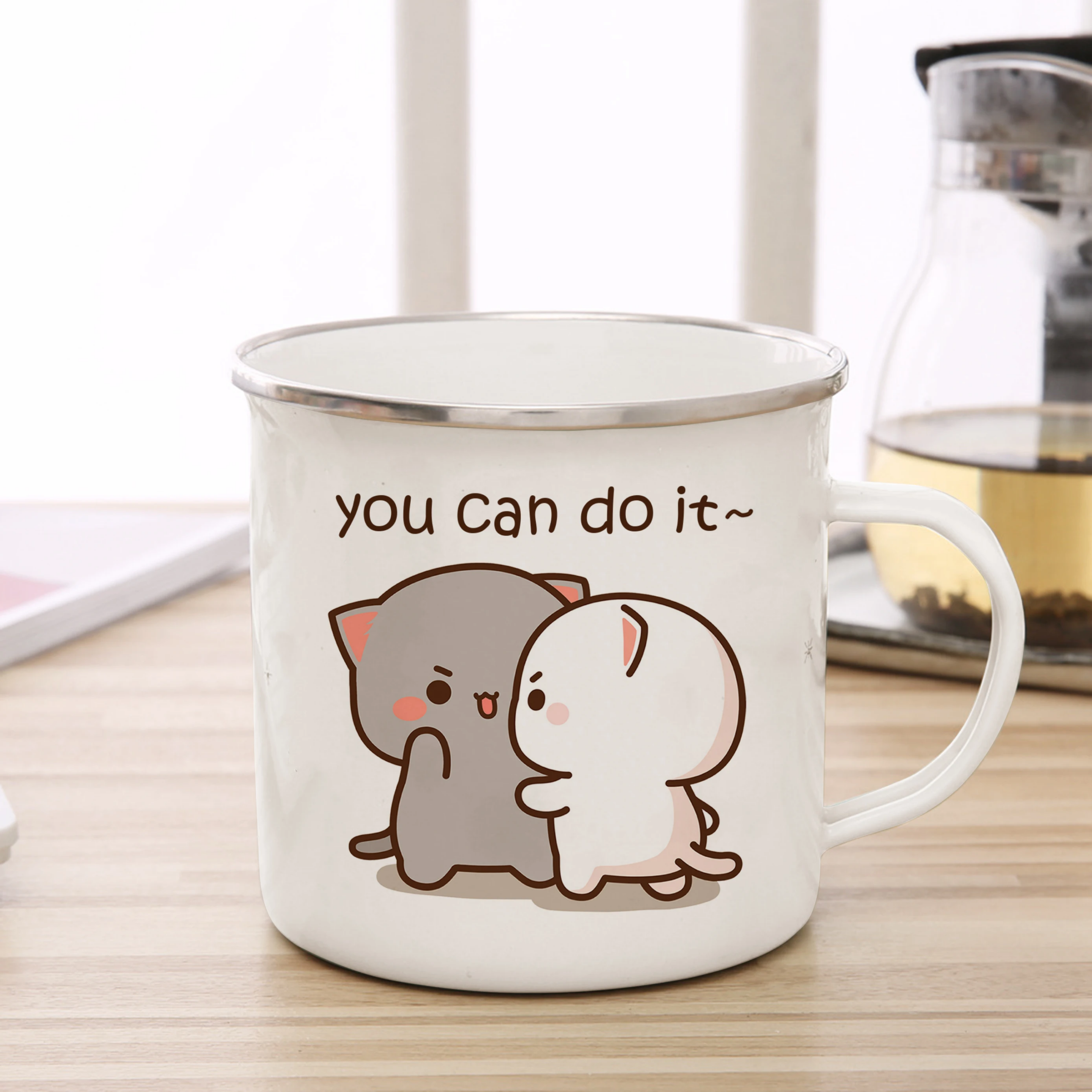 Neue Pfirsich Und Goma Katze Emaille Tasse Kaffee Tee Becher Süßes Tier Frühstück Dessert Milch Wasser Tasse Paar Geschenk Neue Pfirsich Und Goma Katze Emaille Tasse Kaffee Tee Becher Süßes Tier Frühstück Dessert Milch Wasser Tasse Paar Geschenk - Image 3