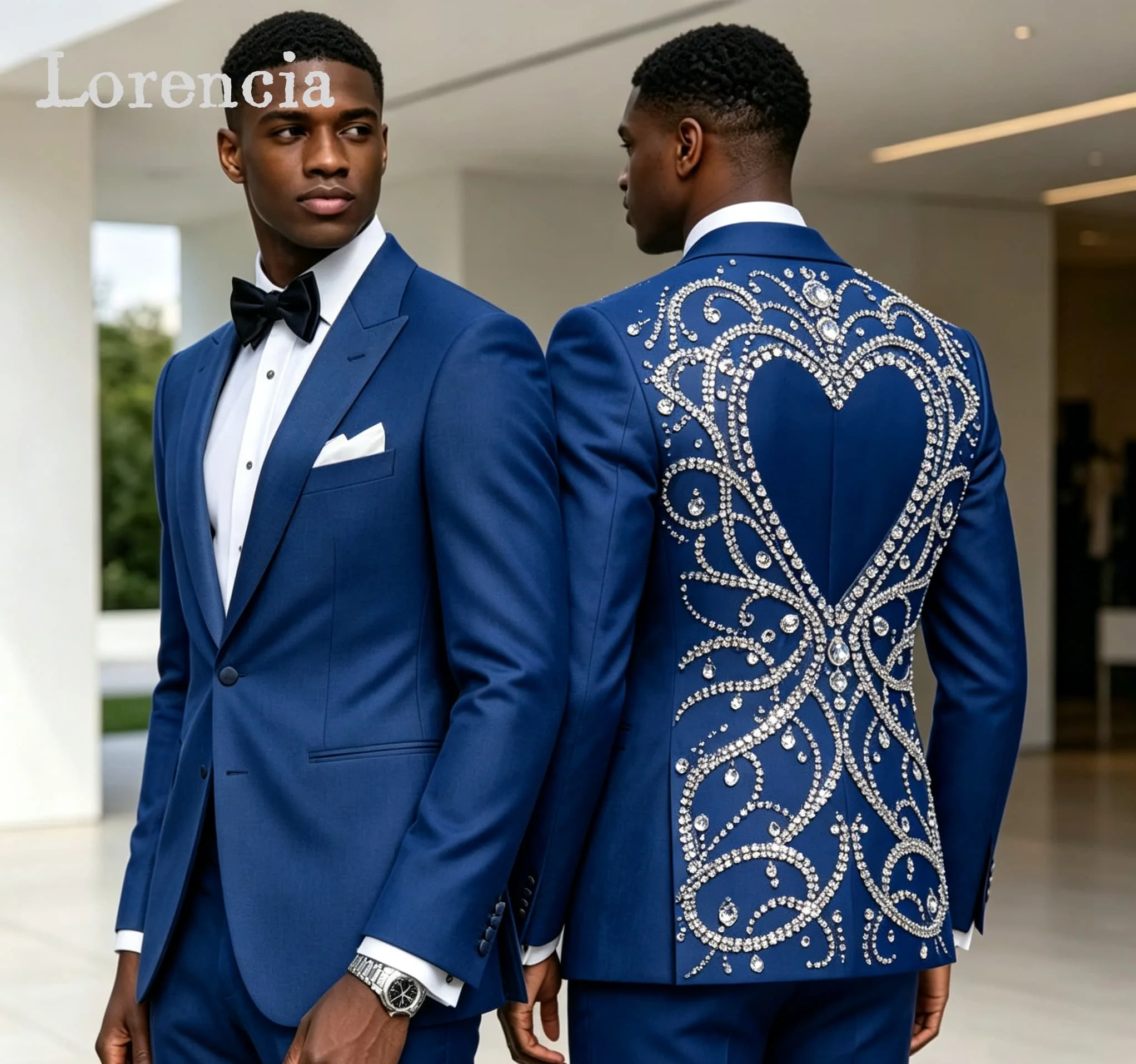 Rhinestone Men Suits 2 Pieces Sets Peak Lapel Male Party Blazer Beaded Crystals Wedding Groom Tuxedos Customized Ropa Hombre Rhinestone Men Suits 2 Pieces Sets Peak Lapel Male Party Blazer Beaded Crystals Wedding Groom Tuxedos Customized Ropa Hombre - Image 5