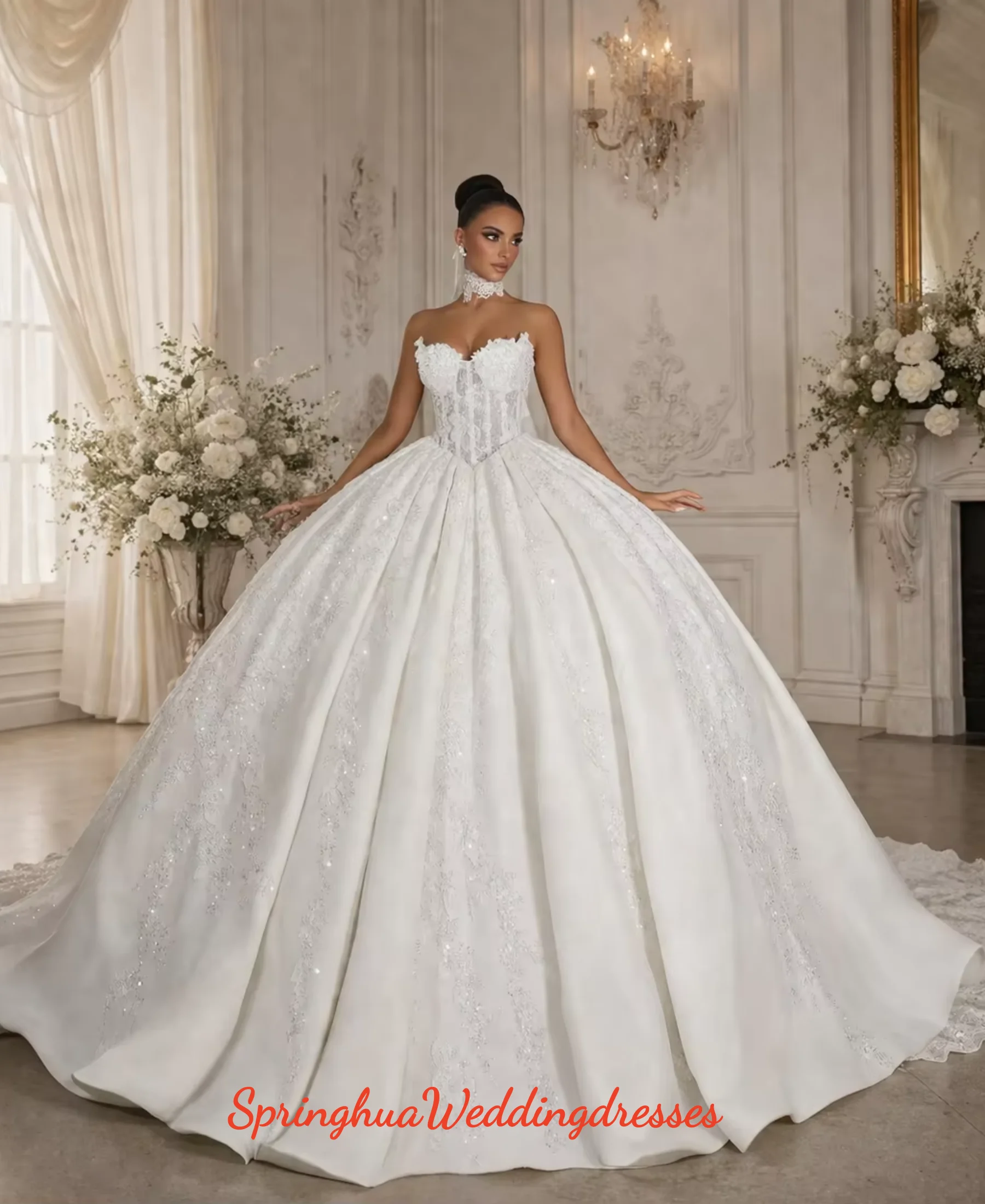 Customzied Luxury Exquisite Corset Wedding Dresses For Woman Bridal Strapless Lace Appliques Ball Gowns Vestidos De Novia Customzied Luxury Exquisite Corset Wedding Dresses For Woman Bridal Strapless Lace Appliques Ball Gowns Vestidos De Novia