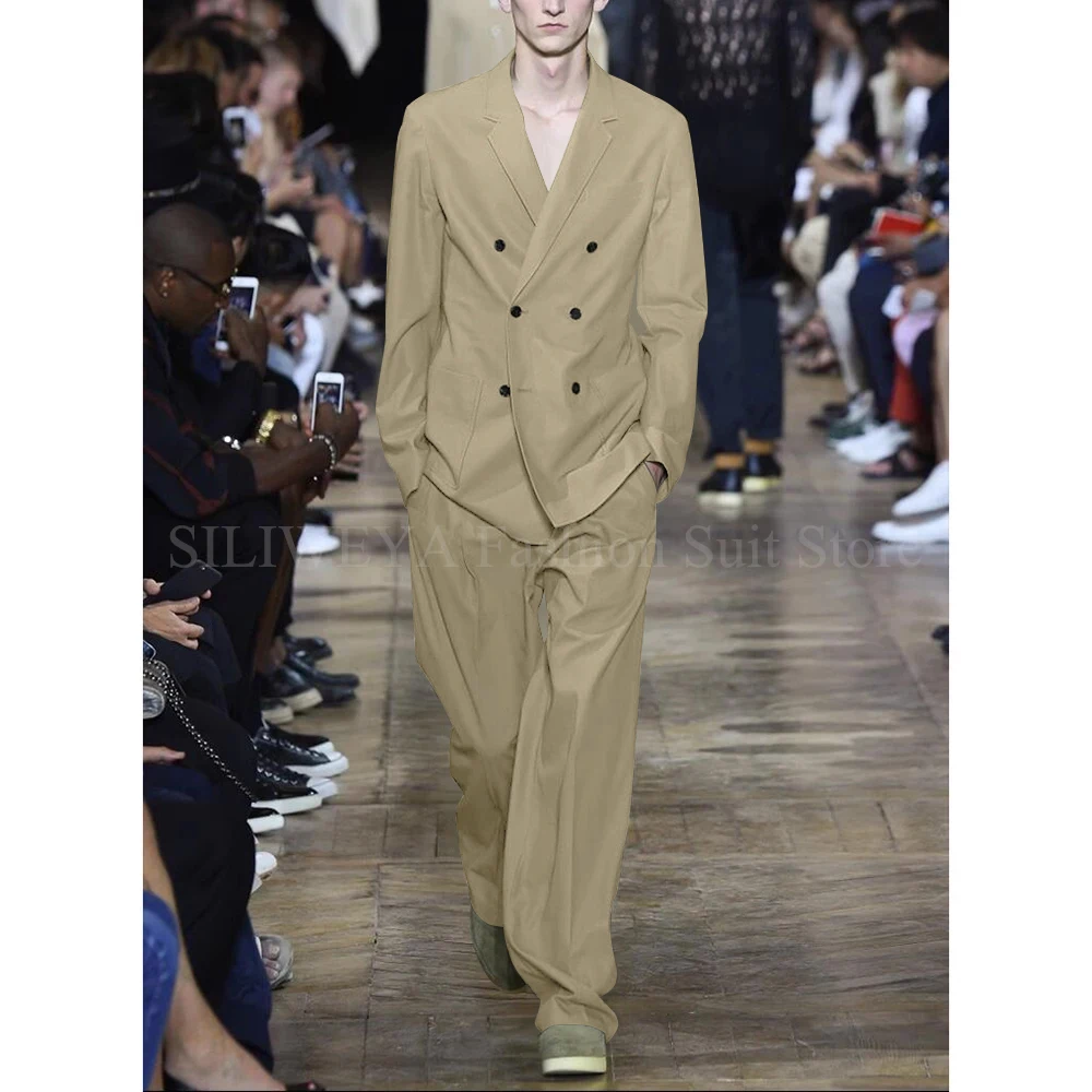 Chic Men Suits Solid Color 2 Piece Set Fashion Notch Lapel Double Breasted Loose Male Suit Business Wedding Casual Blazer Pants Chic Men Suits Solid Color 2 Piece Set Fashion Notch Lapel Double Breasted Loose Male Suit Business Wedding Casual Blazer Pants - Image 19