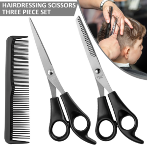 Haarschneidescheren-Set, Edelstahl, Effilierschere mit flacher Schere, Kamm, für Zuhause, Friseursalon, Haarschnitt, Schere, Styling-Werkzeug