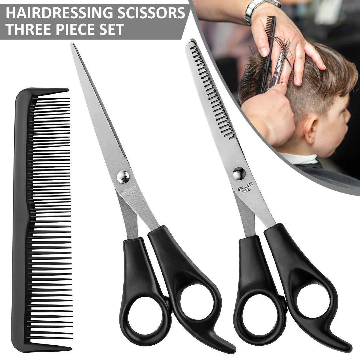 Haarschneidescheren-Set, Edelstahl, Effilierschere Mit Flacher Schere, Kamm, Für Zuhause, Friseursalon, Haarschnitt, Schere, Styling-Werkzeug Haarschneidescheren-Set, Edelstahl, Effilierschere Mit Flacher Schere, Kamm, Für Zuhause, Friseursalon, Haarschnitt, Schere, Styling-Werkzeug