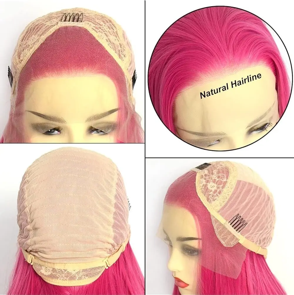 Synthetik Lace-Perücke Rosa, Glatt, Lang, Ohne Kleber, Natürlicher Haaransatz Synthetik Lace-Perücke Rosa, Glatt, Lang, Ohne Kleber, Natürlicher Haaransatz - Image 6