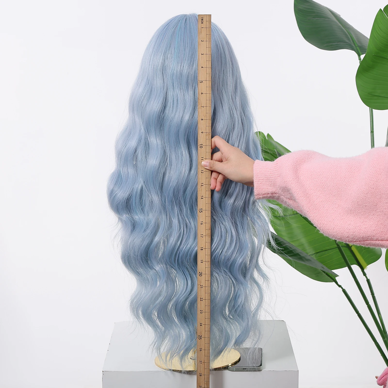 Allbell Magique Blue Hair Wig With Bangs Long Wavy Synthetic Wig Baby Blue Curly Wig For Women Daily Party Use Heat Resistant Allbell Magique Blue Hair Wig With Bangs Long Wavy Synthetic Wig Baby Blue Curly Wig For Women Daily Party Use Heat Resistant - Image 2