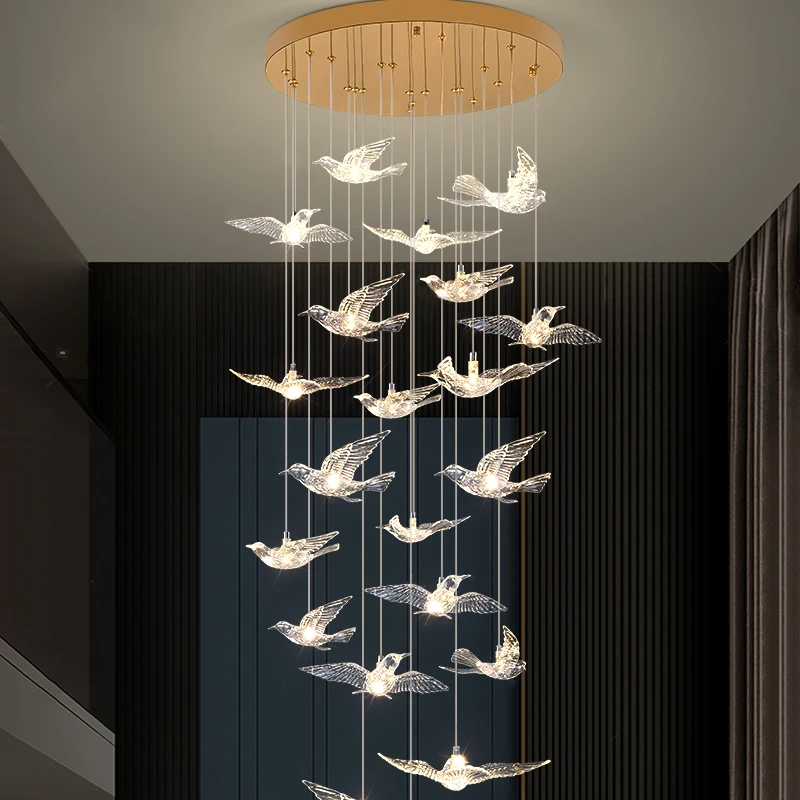 Italienischer Led-Kronleuchter Mit Vogeldesign Für Treppenhaus, Luxuriöse Wohnzimmer-Hängeleuchte, Flur, Lange Spiralförmige Acryllampe Italienischer Led-Kronleuchter Mit Vogeldesign Für Treppenhaus, Luxuriöse Wohnzimmer-Hängeleuchte, Flur, Lange Spiralförmige Acryllampe - Image 3