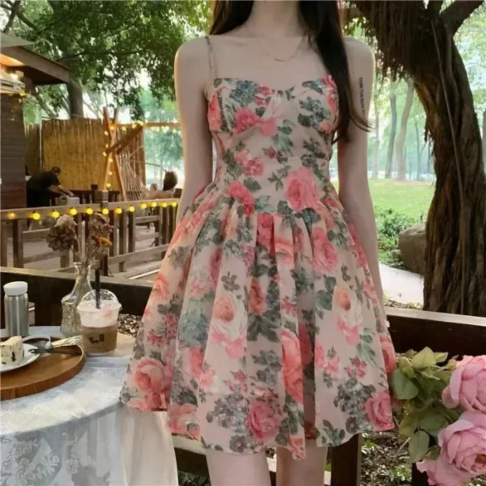 Elegant High-Waisted Slimming Floral Tank Dress For Women Spring Summer French Style Petite Mini Dress A- Line Sleeveless Elegant High-Waisted Slimming Floral Tank Dress For Women Spring Summer French Style Petite Mini Dress A- Line Sleeveless – Bild 2