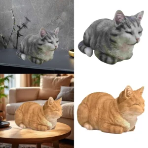 Schlafende Katzenstatue, niedliche moderne dekorative realistische Kitty-Figur, Katzenskulptur für Terrasse, Rasen, Kaminsims, Wohnzimmer, Bücherregal