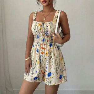 Damen-Rompers 2026 – Neuer Sommer Slim-Fit Spaghettiträger-Romper mit Schnürung und Print – Damen-Jumpsuit Q5324