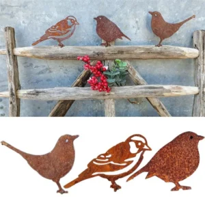 Home Garden Decor Rusty Metal Bird-shaped Sparrow Silhouettes Ornaments Fence Yard Art Gardening Statues Decoration