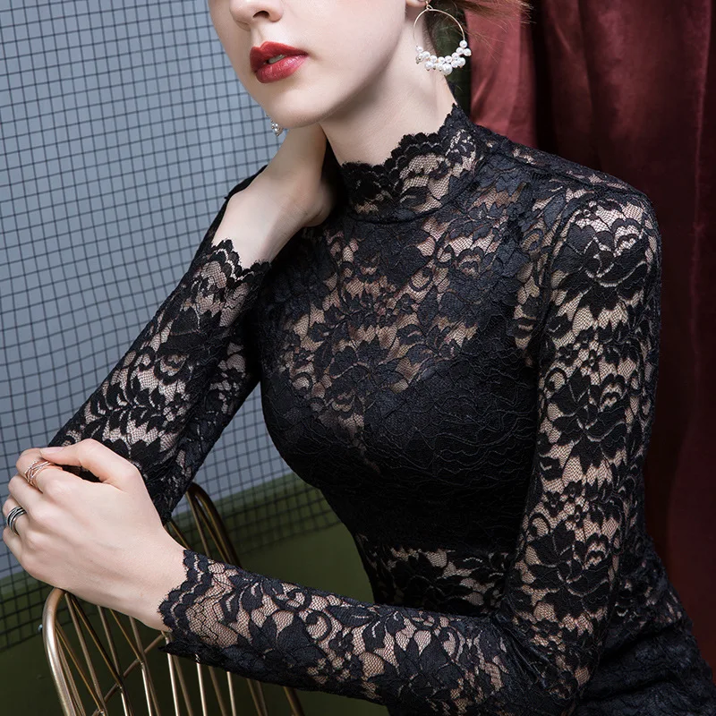 French High Neck Lace Blouse For Women, Spring And Summer Perspective Sexy Top, Winter Thick Long Sleeved Pullover Sweater French High Neck Lace Blouse For Women, Spring And Summer Perspective Sexy Top, Winter Thick Long Sleeved Pullover Sweater - Image 8